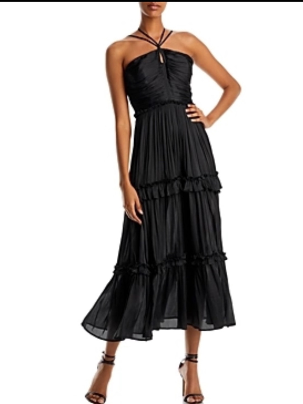 AQUA Ruched Ruffled Midi Dress Satin Dress - Exclusive Size XL Black